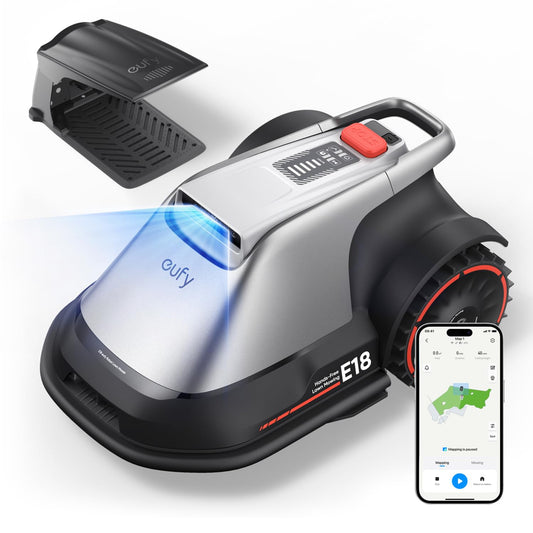 eufy E18 Robot Lawn Mower, Max 0.3 Acres, Vision Navigation, Hands-Free Auto Mapping, Wire Free RTK Free, Multi-Zone Management, AI Obstacle Avoidance, APP Control, 18° Slope, Cut Height 1"-3"
